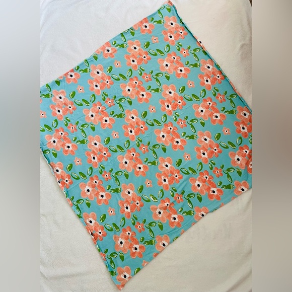 Baby Essentials Swaddle Blanket 33.5" x 33.5" Floral Blue Orange Stretch - Picture 1 of 8
